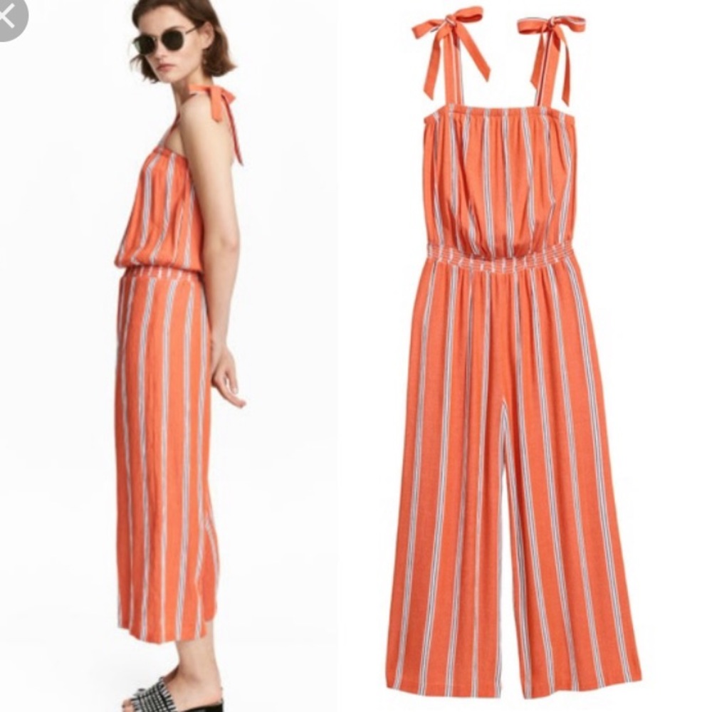 H&M Orange & Navy Striped Jumpsuit. NWT!